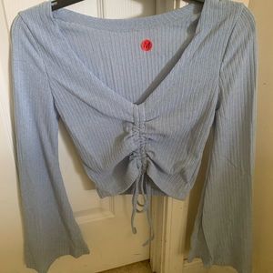 Bell sleeve drawstring crop top